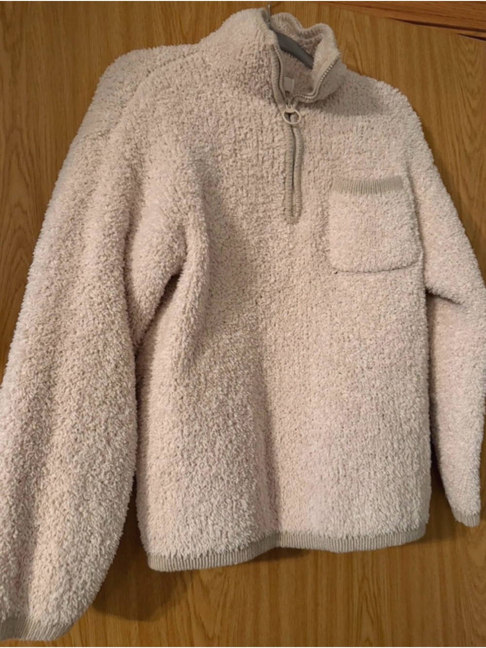 aerie Cream Teddy Half-Zip Pocket Jacket